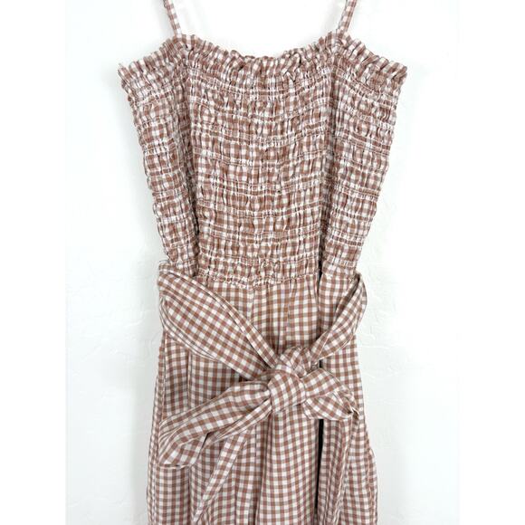 House of Harlow 1960 Linen Gingham Plaid Jumpsuit XS Smocked Cottagecore Trad - Picture 3 of 16